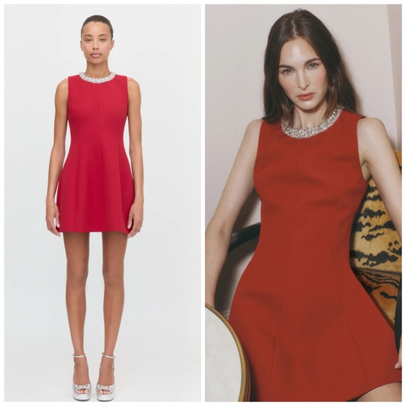 Hill House Home Parker Dress Cherry Red Mini Dress Elegant Structured Size XS